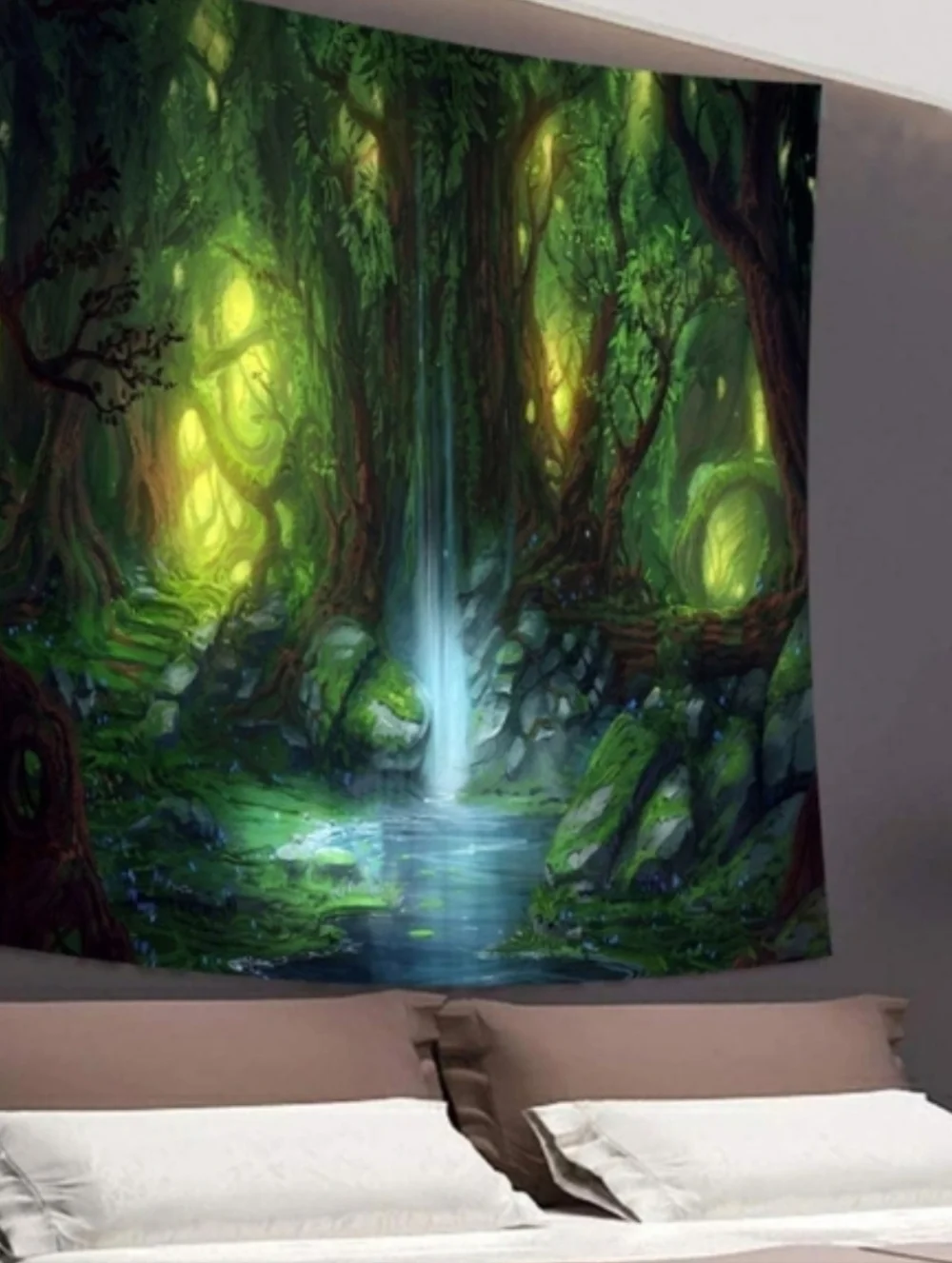Magical Forest Stream Square Green Mystical Woods Branches Big Wall Tapestry